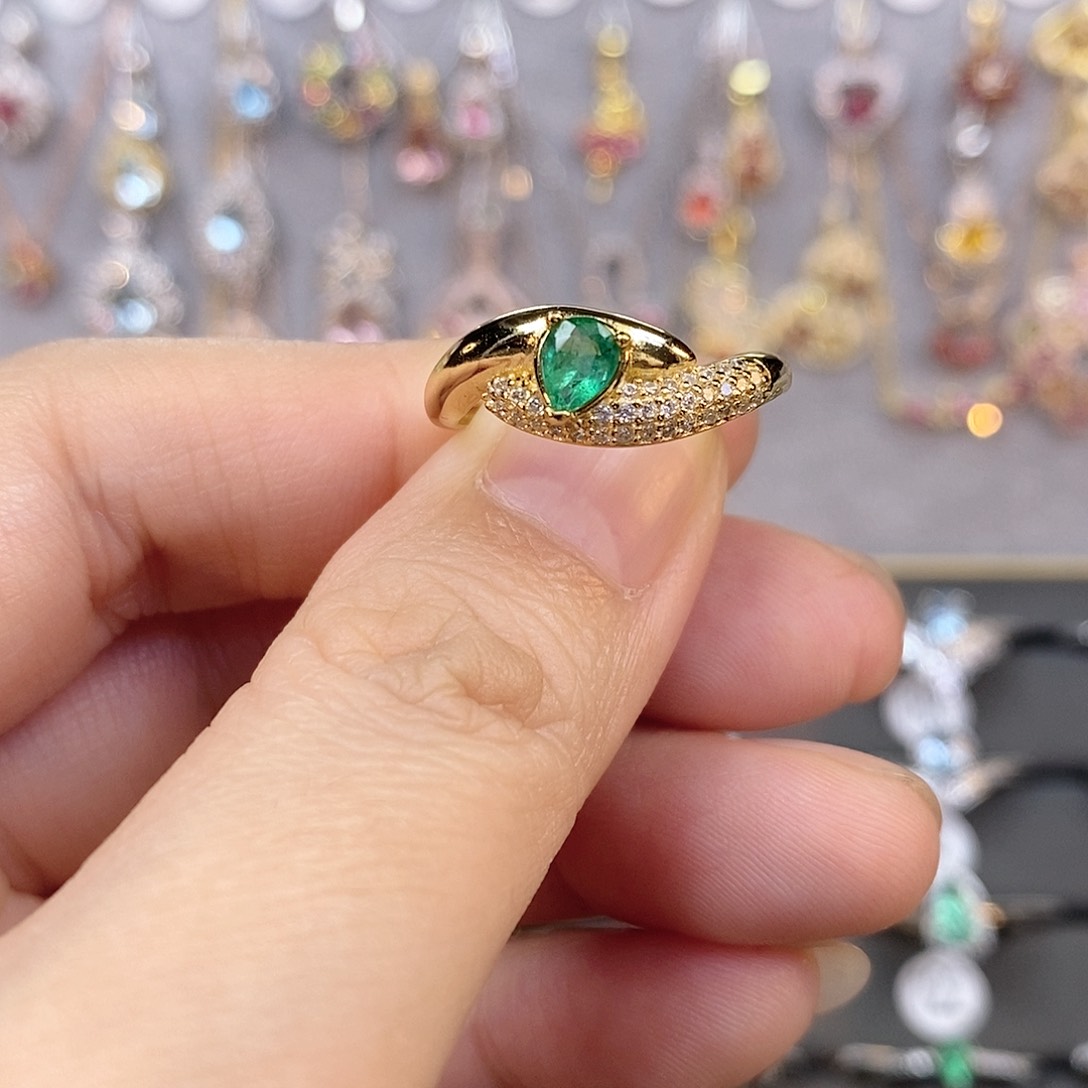 祖母绿戒指银S925镶嵌