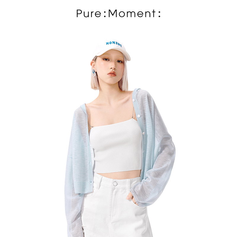 小麦檬Pure:Moment:休闲浅蓝毛针织衫商场同款春夏装4995131502