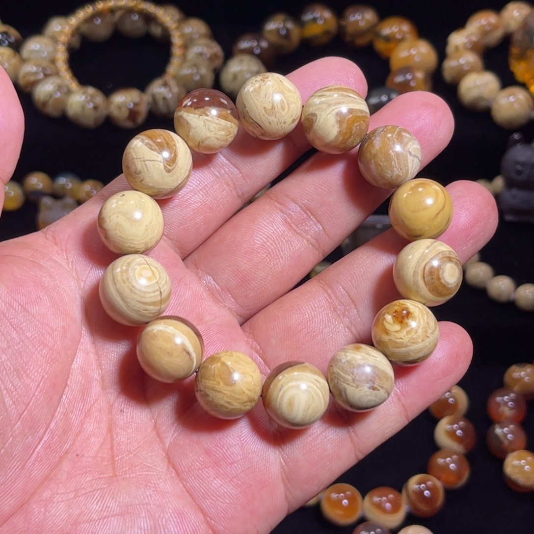 手链琥珀未镶嵌15规格瓷白根手串略微瑕疵