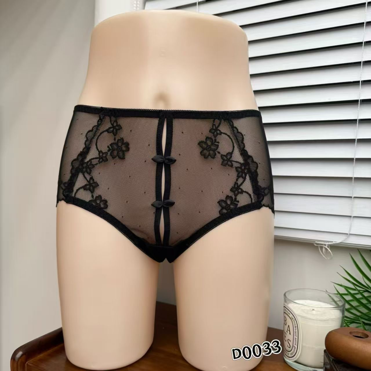 神秘黑 女士中高腰三角蕾丝性感内裤透气舒适90-135斤