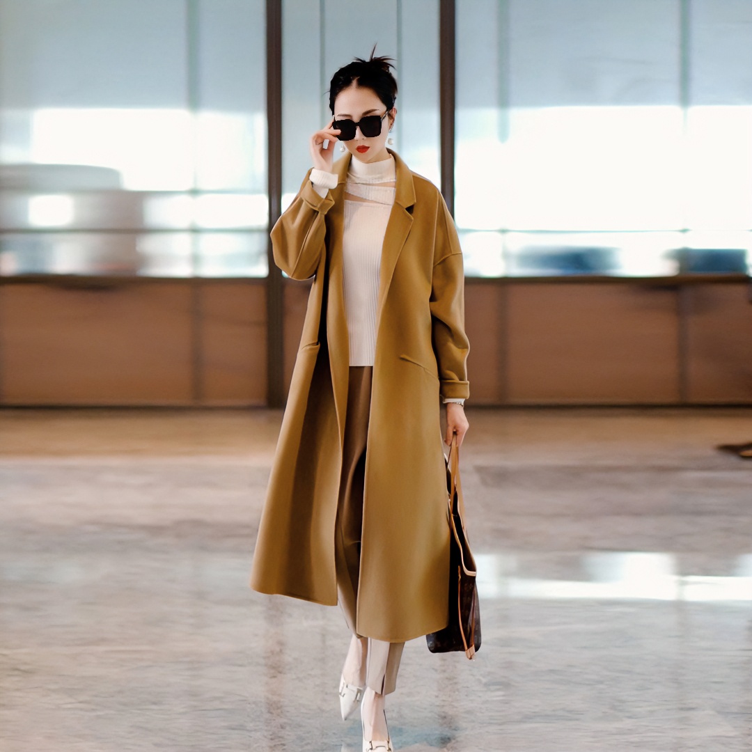 6698#羊绒桑蚕丝绵羊毛大衣