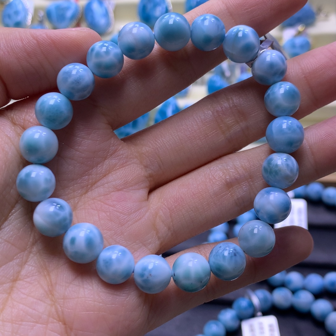 针钠钙石（海纹石）未镶嵌手串9+手串色差略异