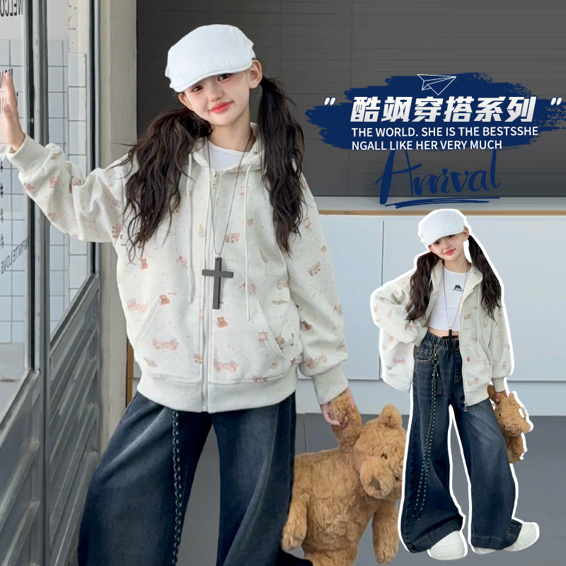 女童外套2025秋季新款儿童秋装韩版休闲连帽中大童洋气开衫上衣潮