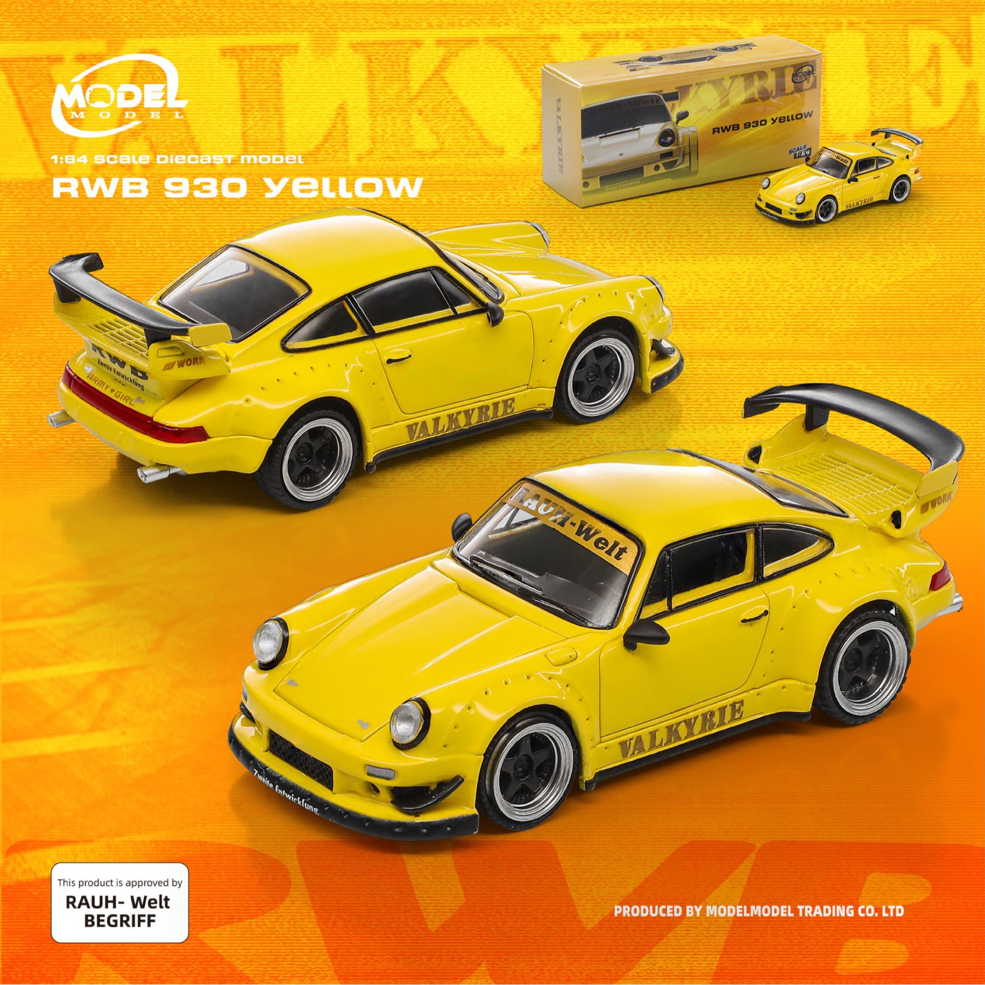 Modelmodel MM保时捷RWB930 Valkyrie黄色 1:64合金汽车模型预售