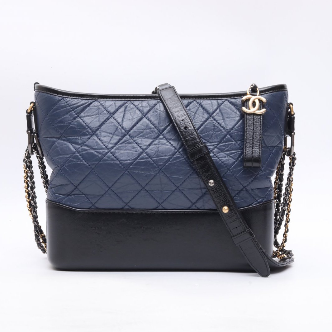 95新 Chanel/香奈儿 小花双双 流浪包 中号 蓝色 皮革C 26开