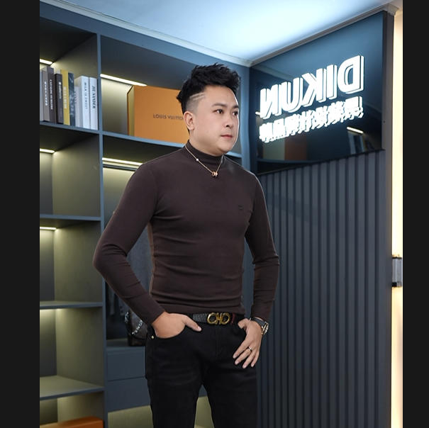 2025高端欧货男装双面德绒长袖打底衫保暖中领山羊绒修身打底弹力