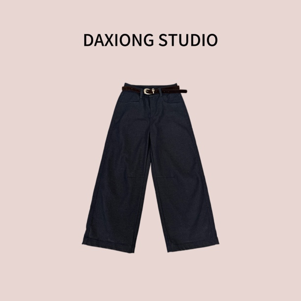 5311# “深海蓝” 立体裁剪秋冬松弛感后挖袋廓形直筒裤