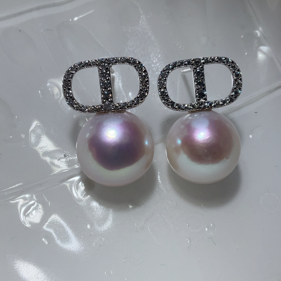 淡水珍珠银S925镶嵌耳饰