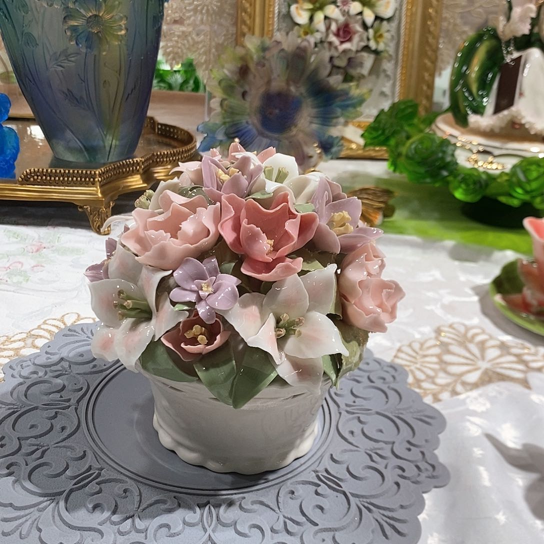摆件0284骨瓷百花花坛摆件礼盒装