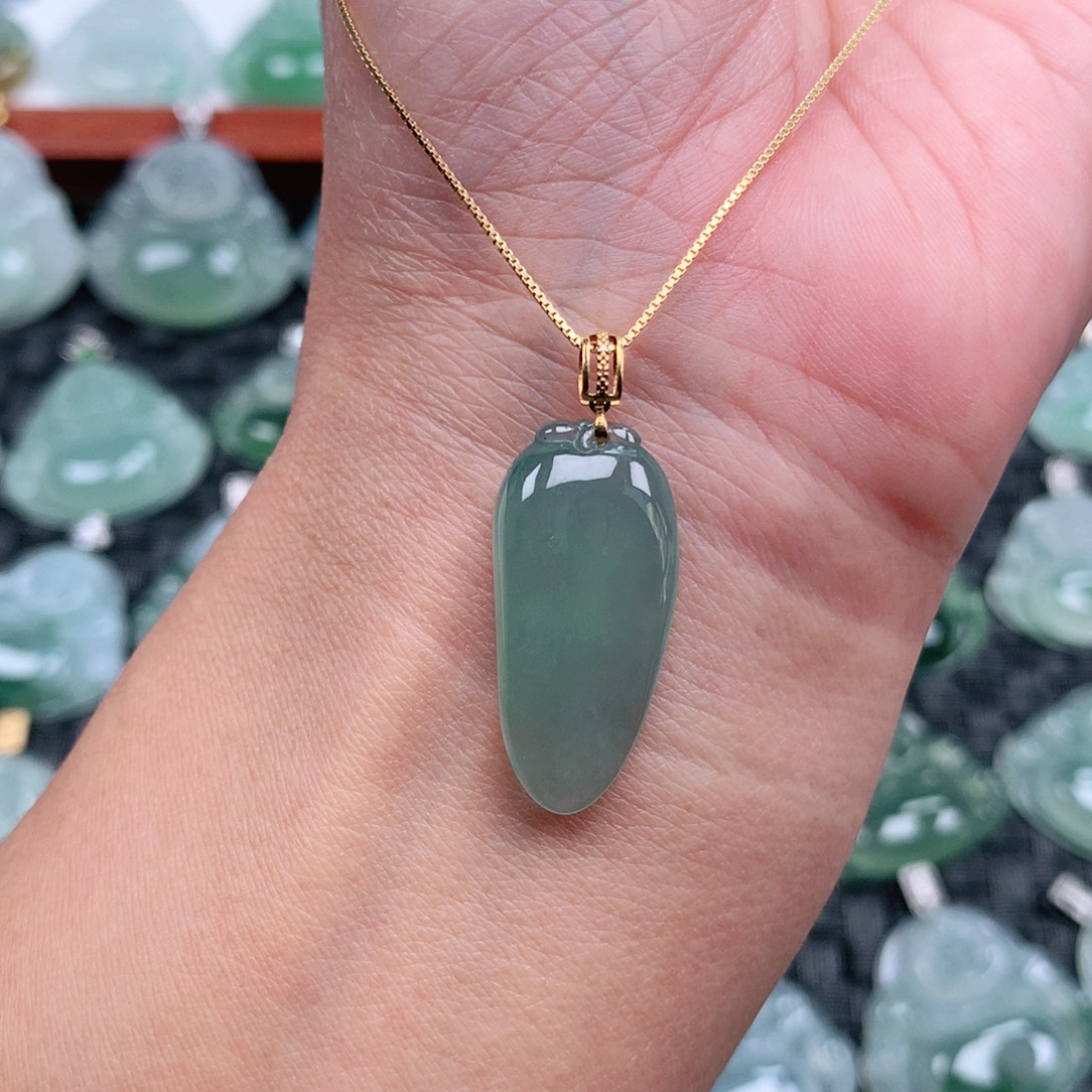 翡翠18K金镶嵌吊坠(不含链)