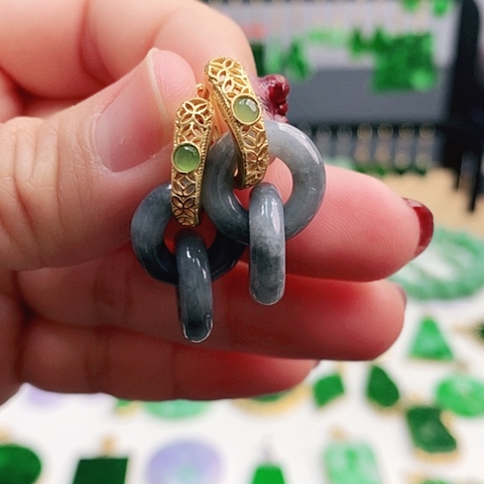 翡翠耳饰银S925镶嵌耳饰