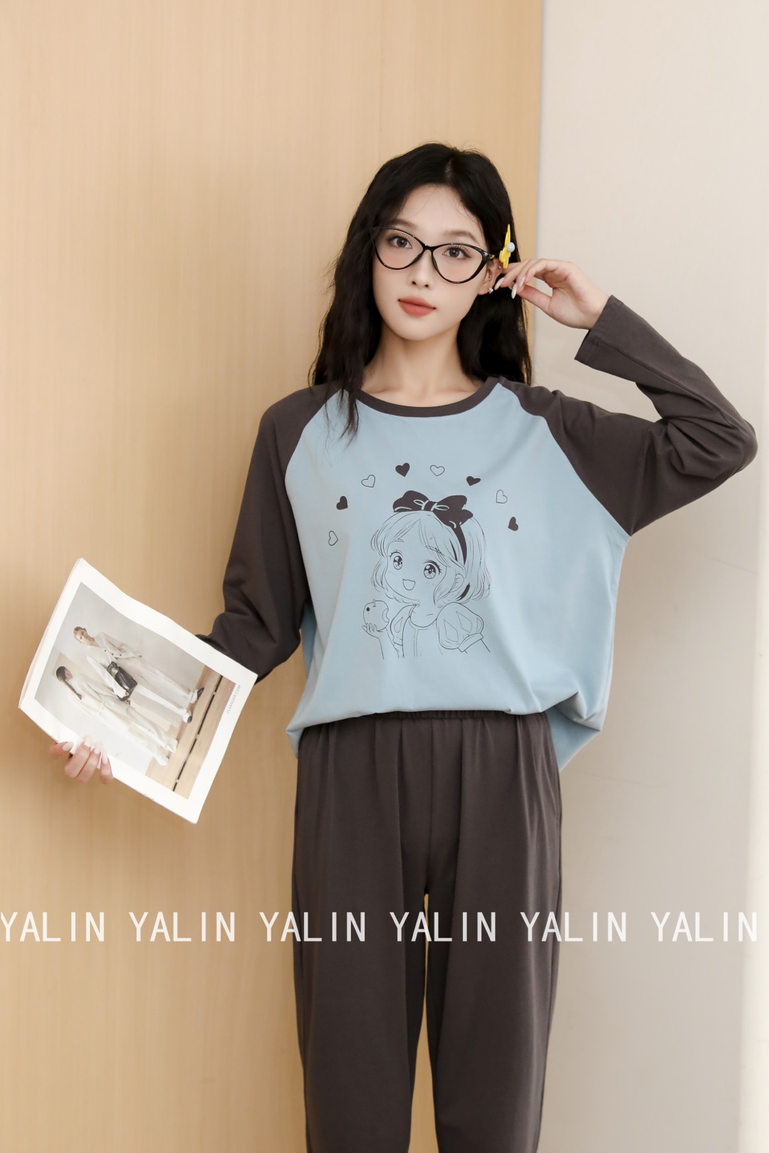 6021雅琳睡衣家居服套装长袖