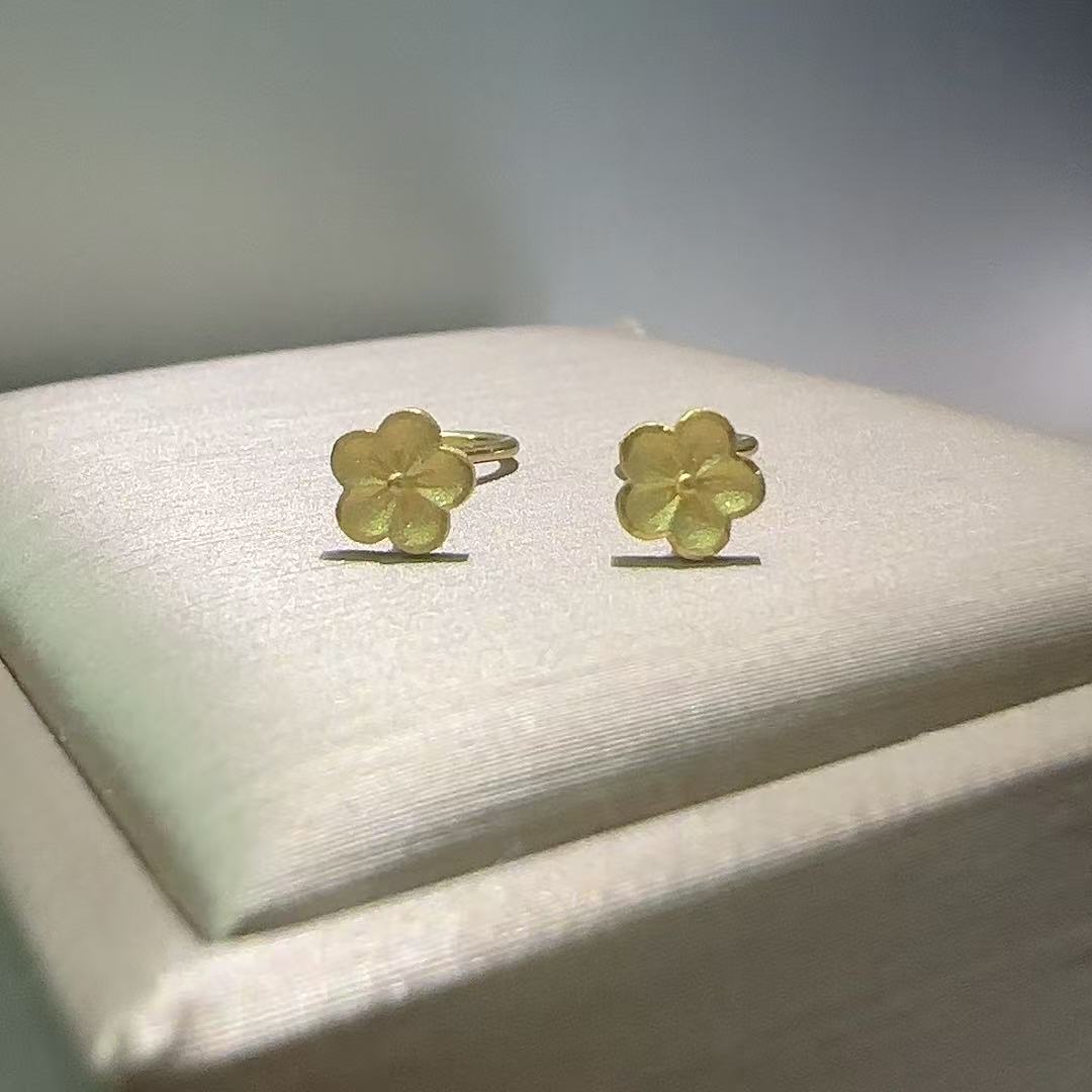 5G足金999耳钉磨砂小桃花