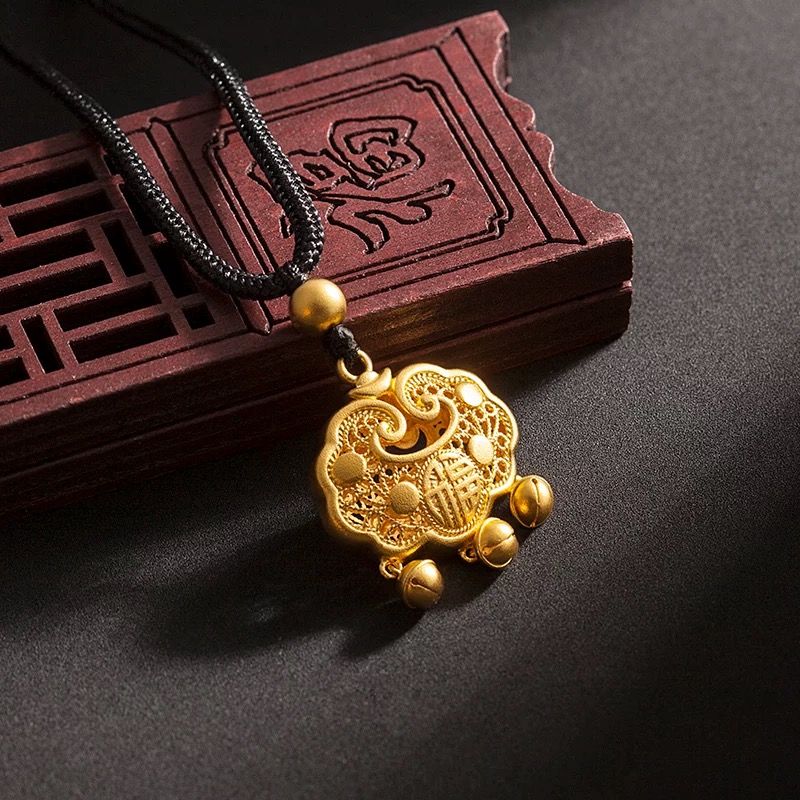 复古传统平安祥云锁吊坠 15g重系绳吊坠项链生日礼物铜合金