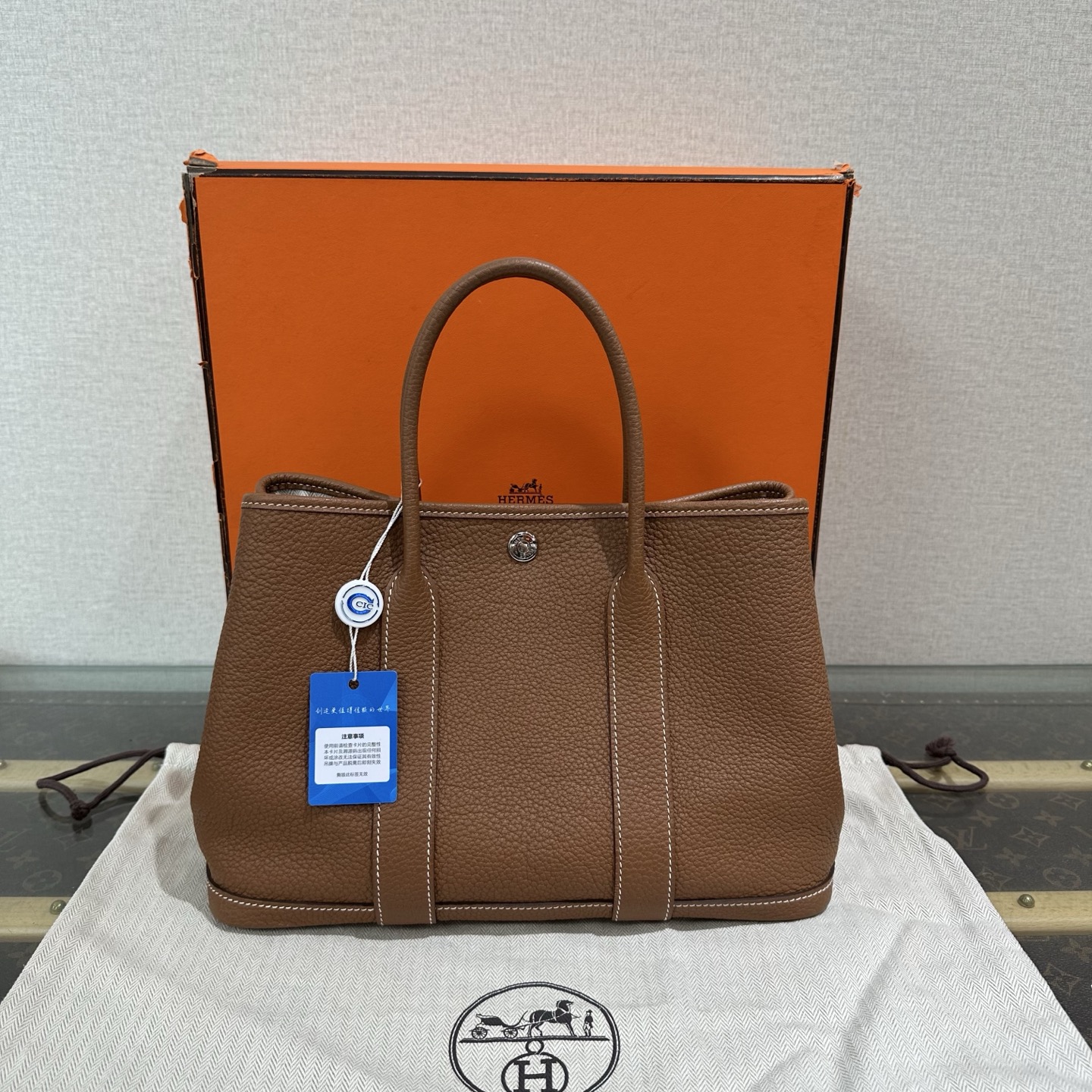 99新 Hermes/爱马仕 金棕银扣花园30手提包 11127