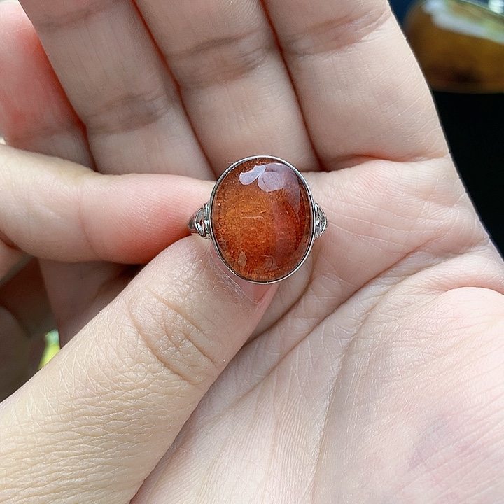 银S925镶嵌琥珀裸石戒指