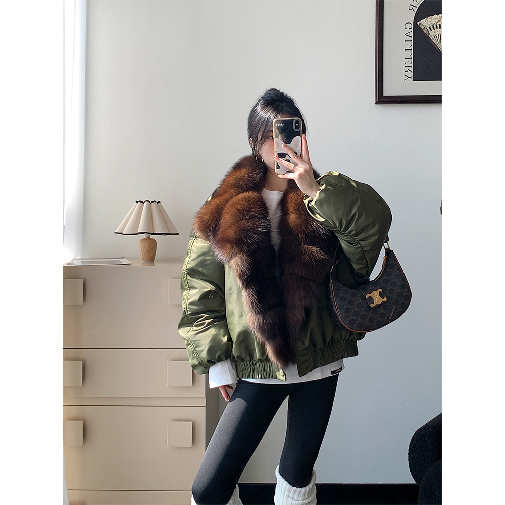 妍小小/大狐狸毛领90鹅绒派克服女2025秋冬新款真狐狸毛皮草外套