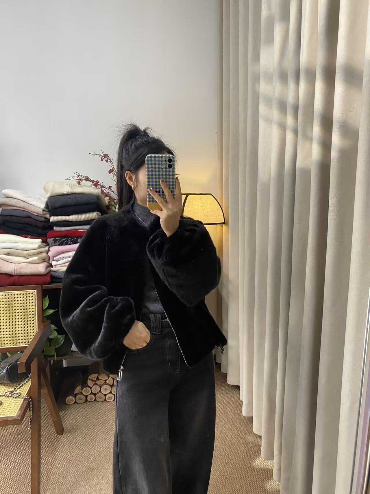 人造皮草 【慧慧精选】冬季新品～过年战袍～轻奢拉链环保皮草外套