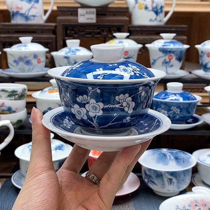 手绘冰梅盖碗180cc釉下彩微瑕福利款