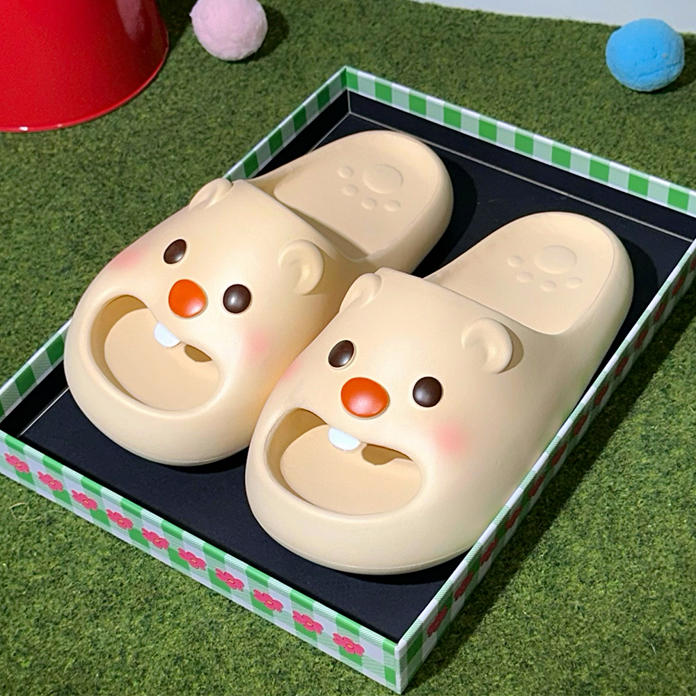 细细条 学生软厚底居家防滑EVA卡通小海狸拖鞋浴室洗澡女士凉拖鞋