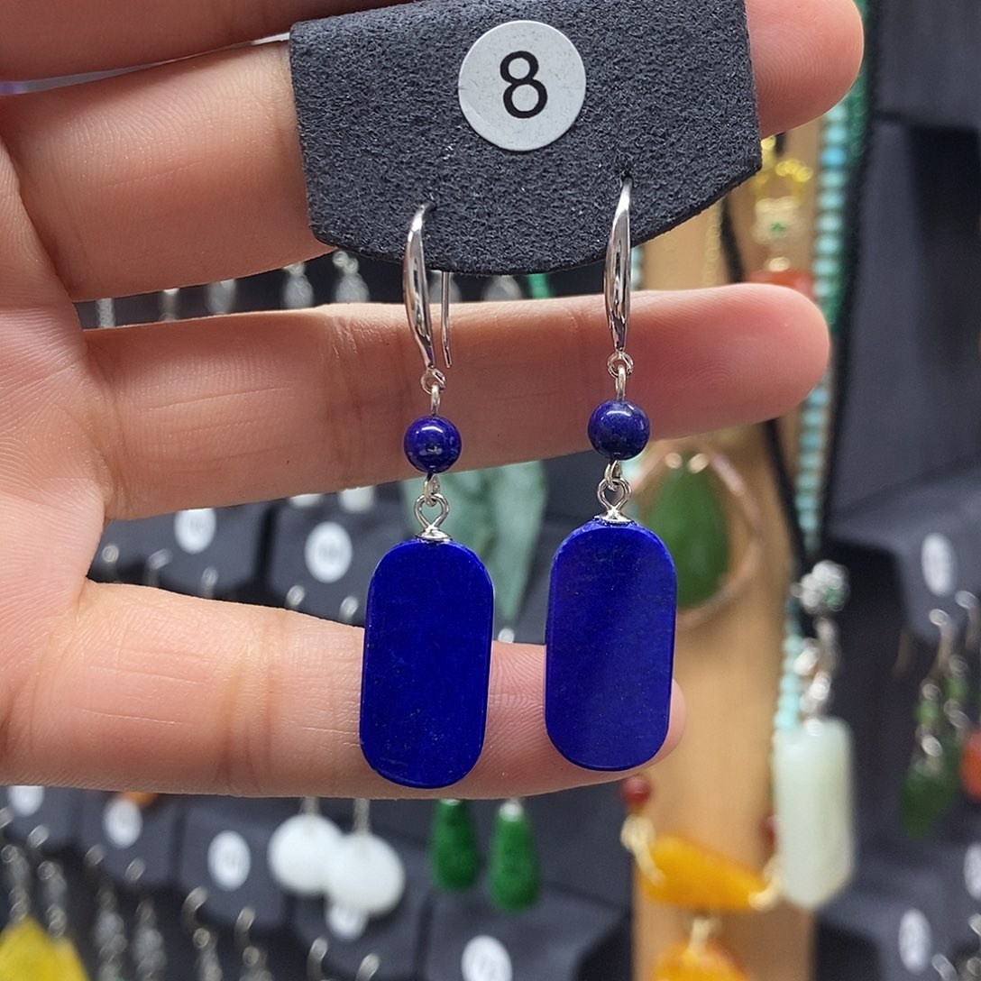 秀***青金石银S925镶嵌耳饰