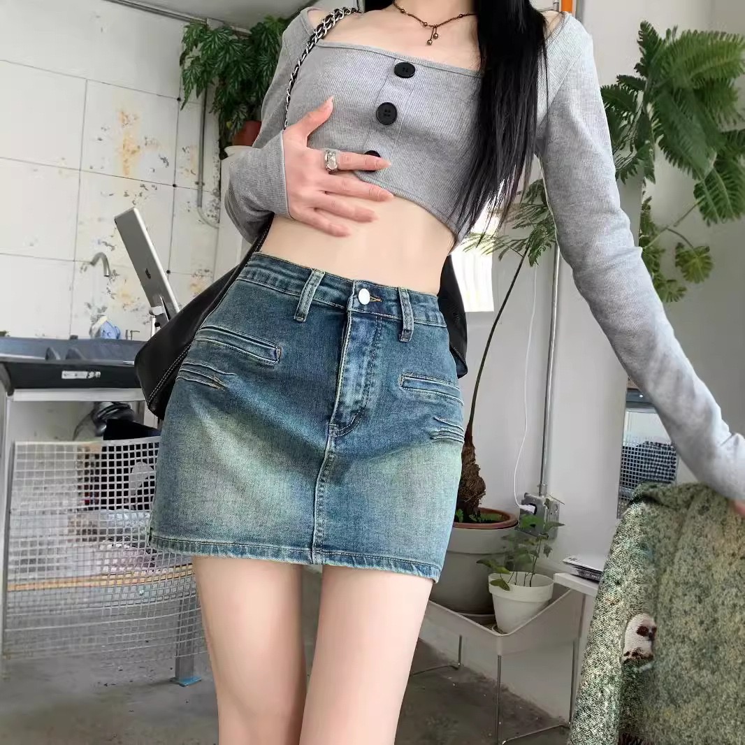 301-350 牛仔短裙显瘦高腰时尚夏季不规则包臀百搭设计感A字复古