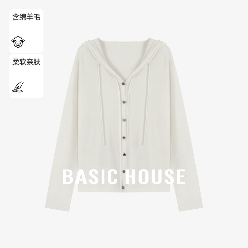 Basic House/百家好春季绵羊毛V领显瘦针织衫-B0624E5R222