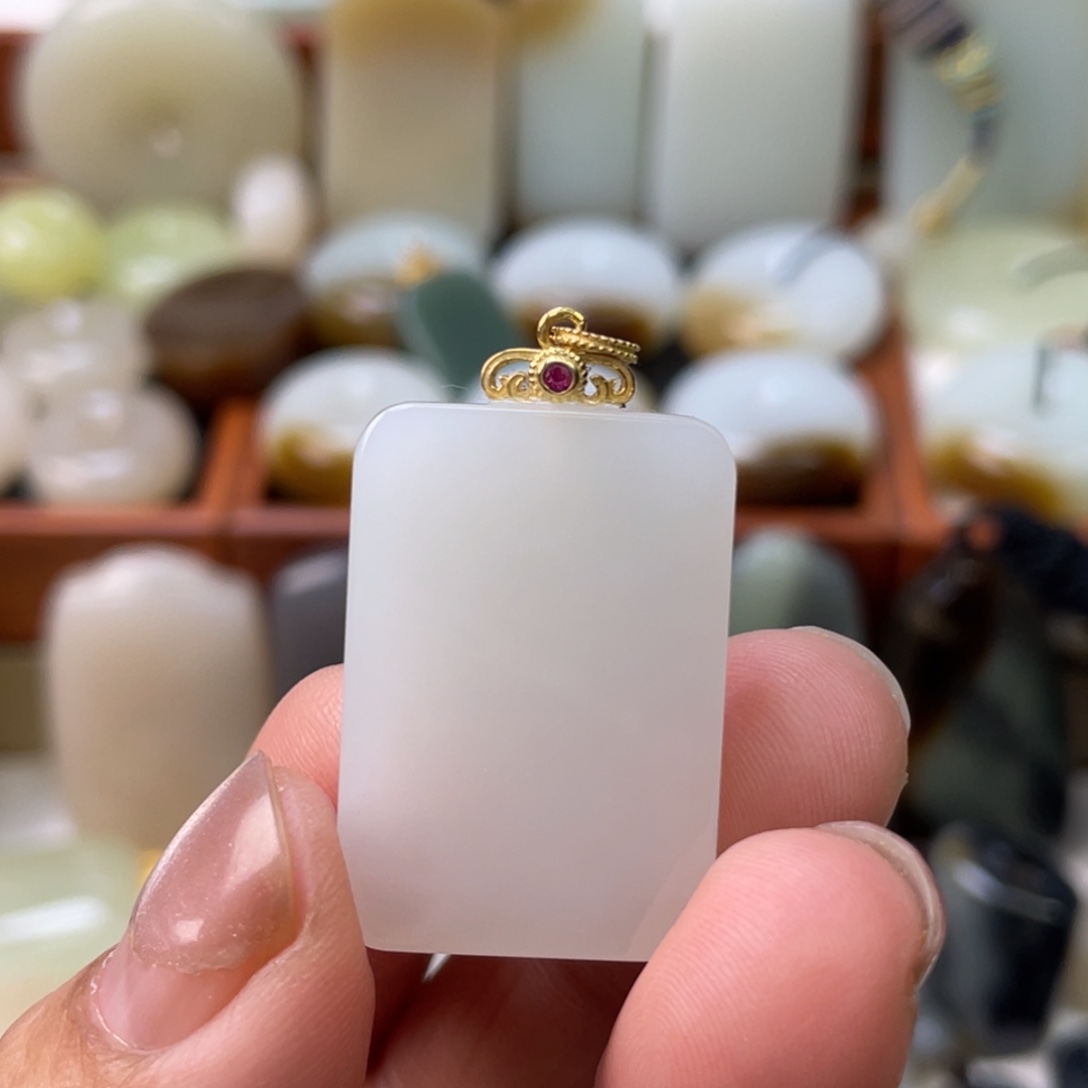 和田玉颈饰银S925镶嵌