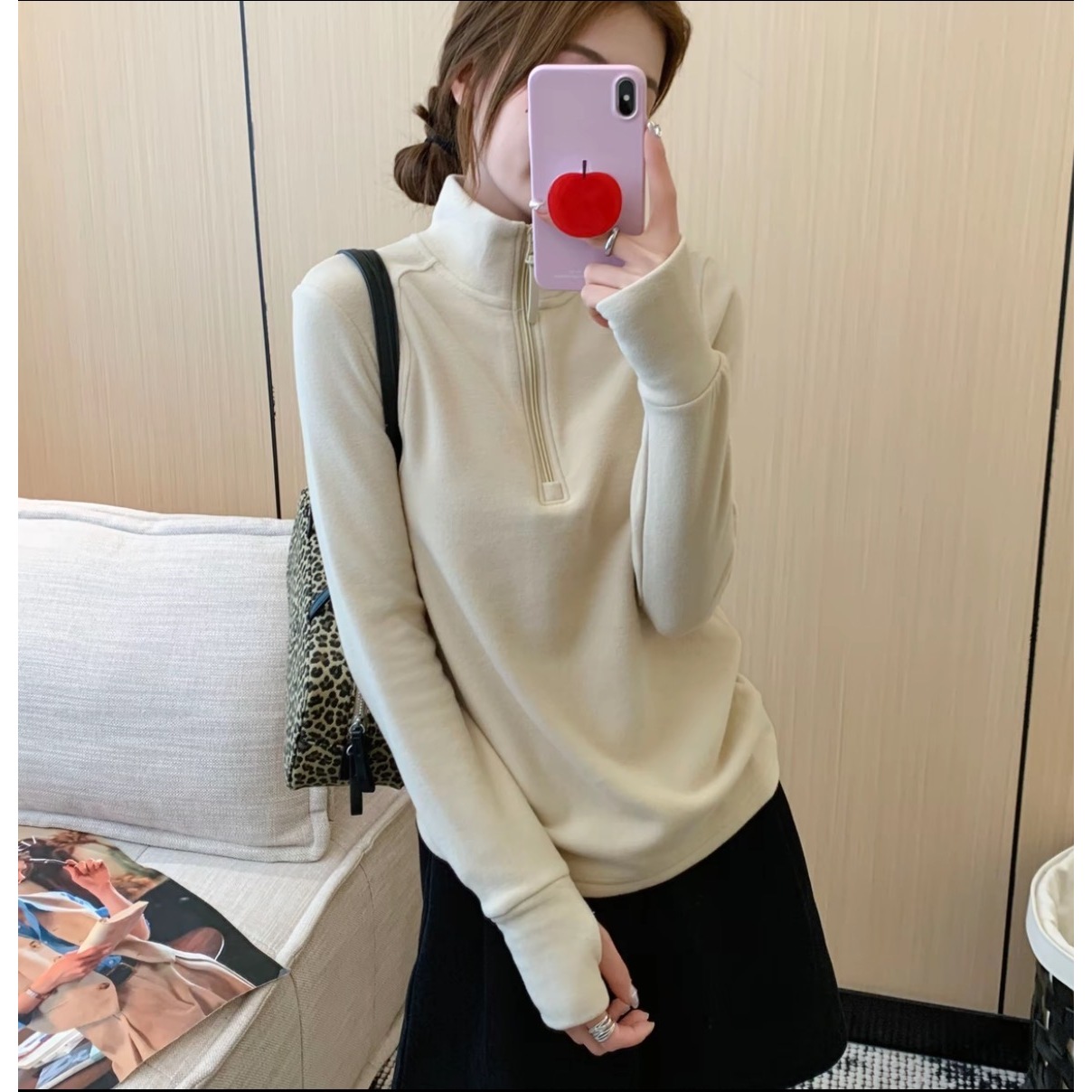 2025新款德绒自发热锁温半拉链秋冬修身百搭立领显瘦纯色打底上衣