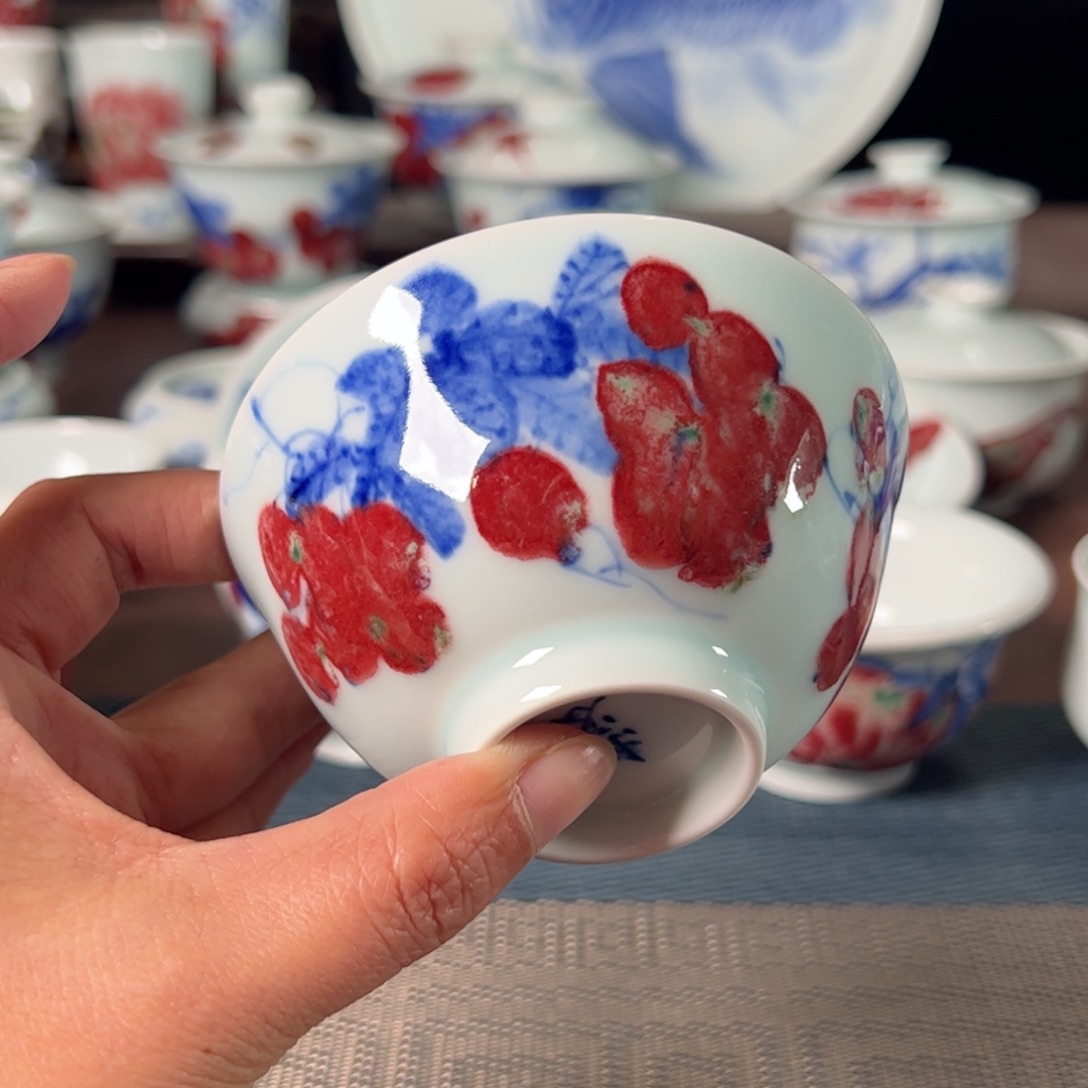 杯原矿青花釉里红瓷器