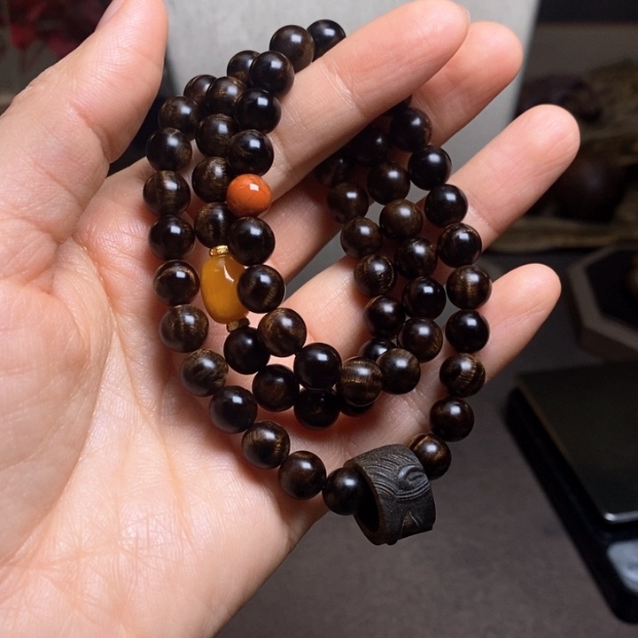 沉香手串越南芽庄白棋楠瘤疤0.8设计➕跑环沉香木雕设计