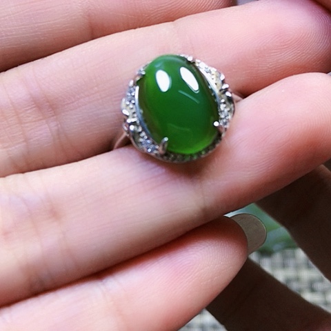 和田玉戒指银S925镶嵌