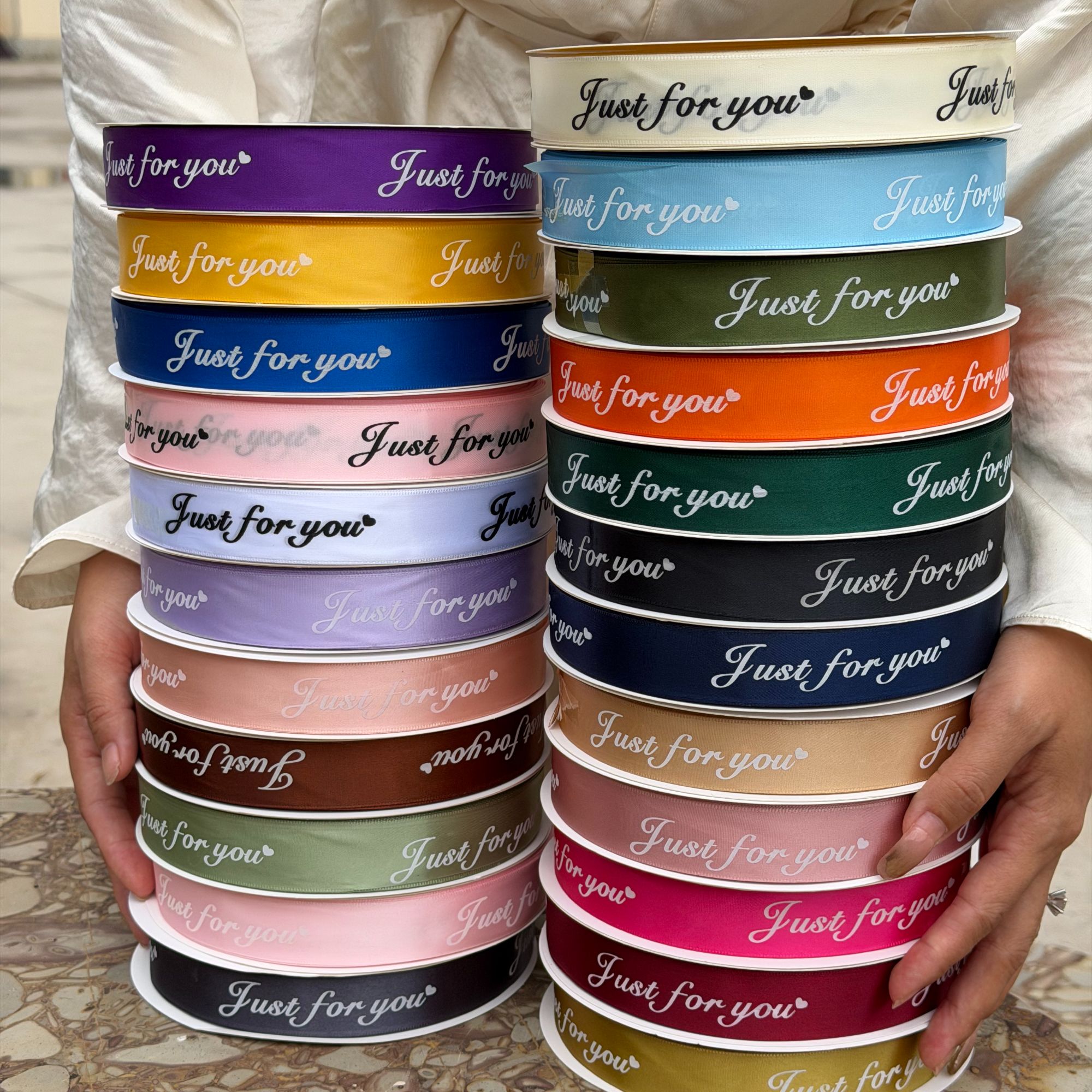 【1帮1】2.5JUSTFORYOU英文字母丝带100码缎带鲜花花束包装花艺资材