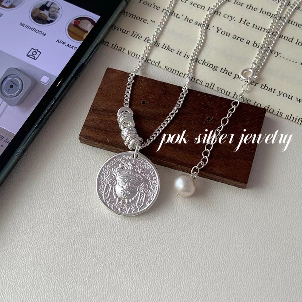 坠链均925银 925纯银项链藏族女财财扎基拉姆毛衣项链复古吊坠