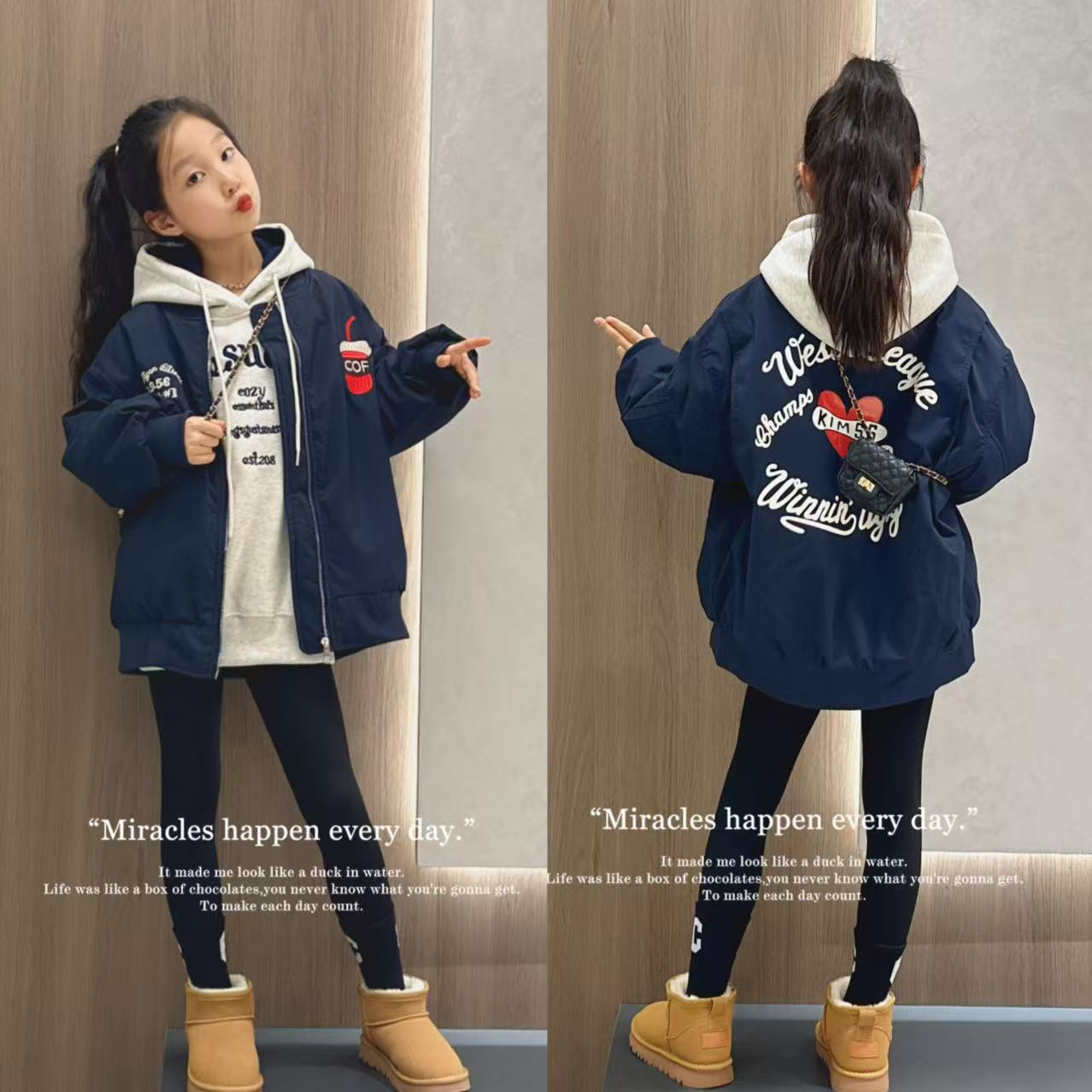 女童秋冬款外套2025新款洋气大童宽松休闲夹棉加厚儿童棒球服上衣