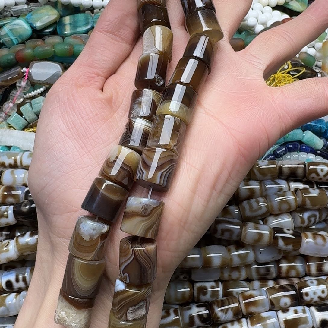 玛瑙/玉髓合金珠宝半成品一条14mm蚕丝咖啡玛瑙