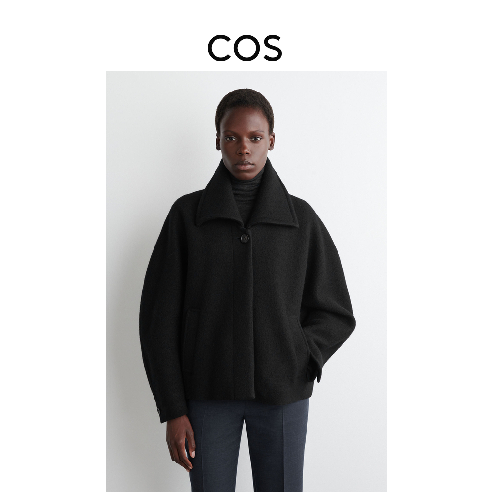 COS女装 宽松版型宽领羊毛夹克黑色2025秋季新品1293748001