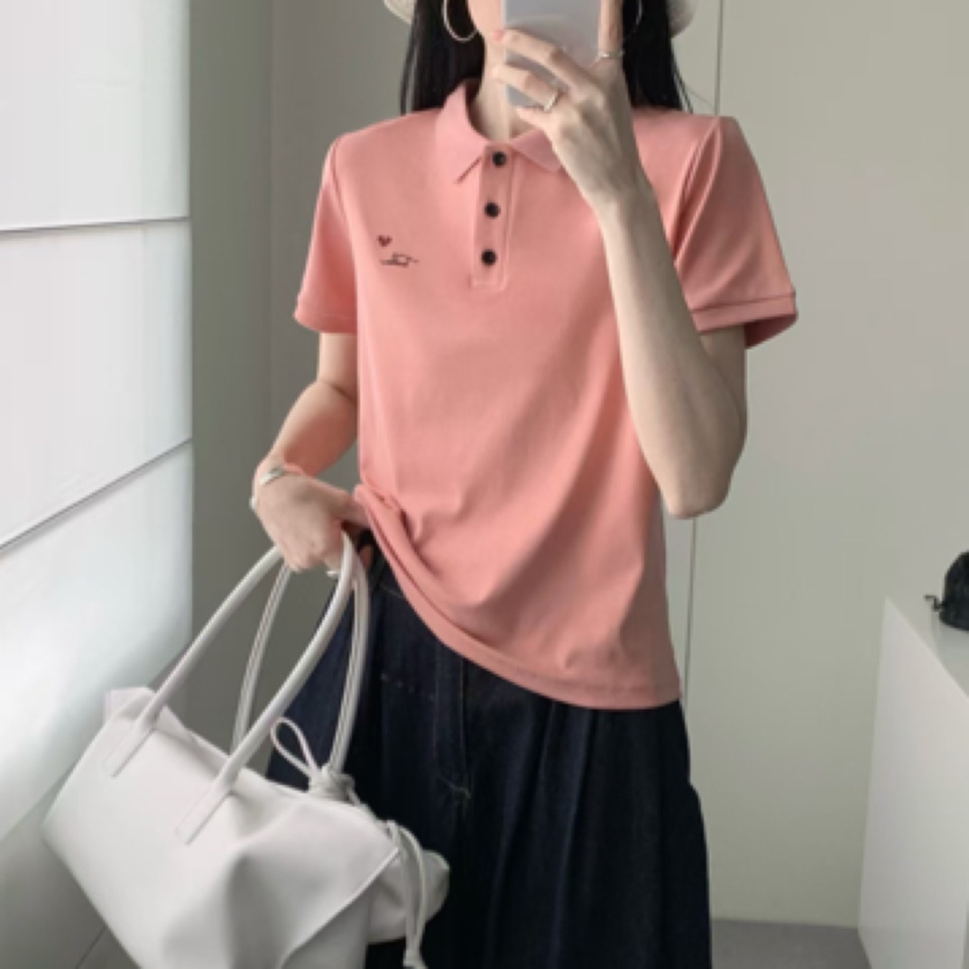 （金姐女装）翻领纯色POLO领吸汗短袖T恤百搭休闲简约女士夏季短款