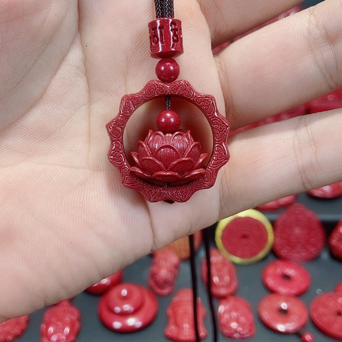 天然辰砂莲花吊坠火