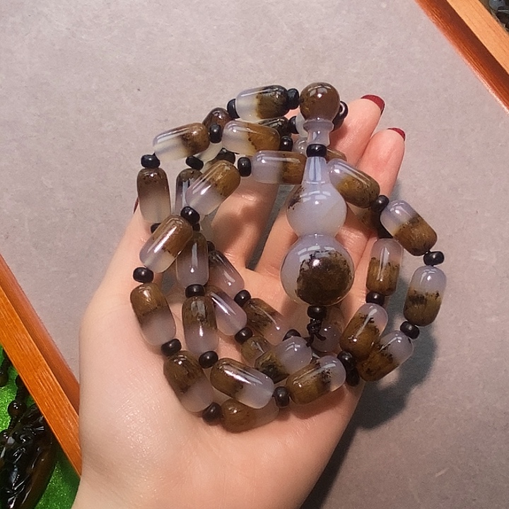 茶***酒玛瑙/玉髓未镶嵌项链
