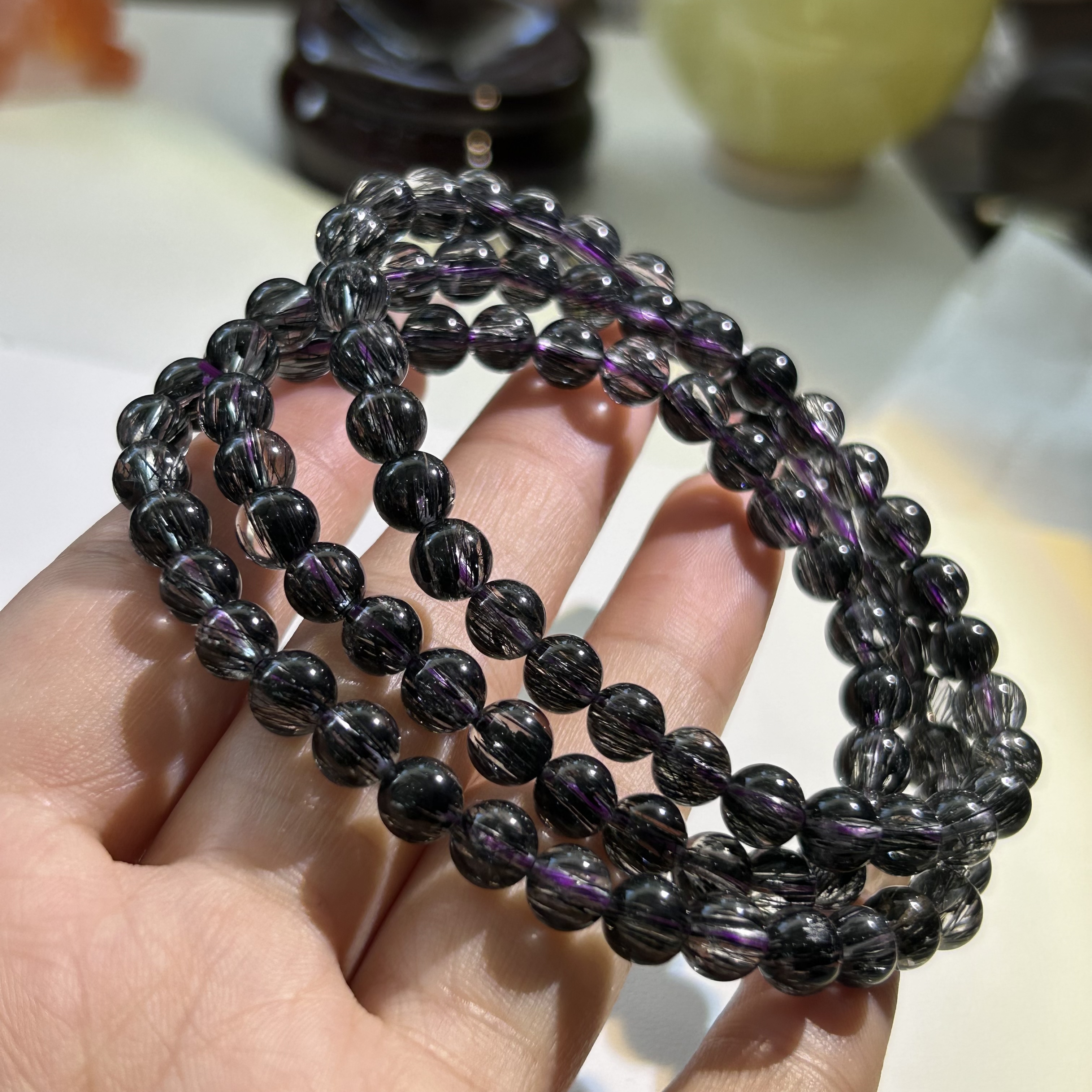 巴西天然顺发黑发晶三圈手链男女黑水晶发晶手串礼物多样性发一