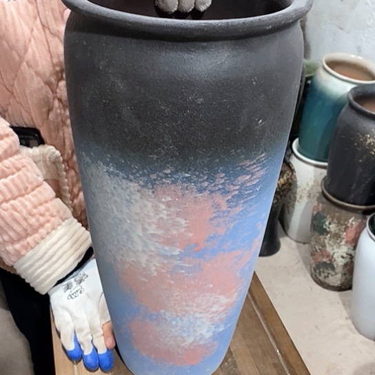 紫砂花盆口20高45，蓝泼墨，微瑕