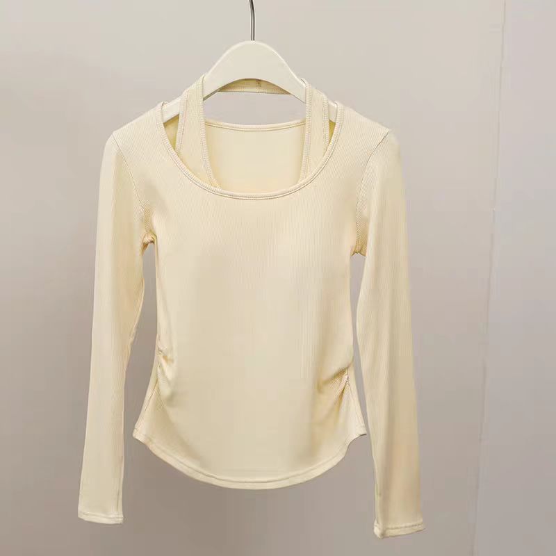 ING年新款假两件挂脖式针织衫罩杯一体亲肤柔软透气不起球不褪色