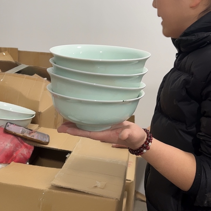 瓷片青瓷7英寸面碗四个微瑕包邮