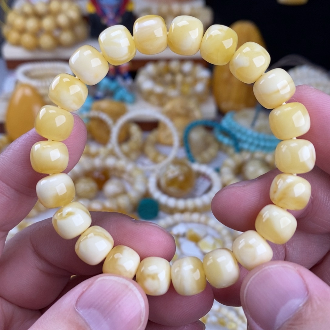 蜜蜡未镶嵌手链瓷白蜡实妖花10mm