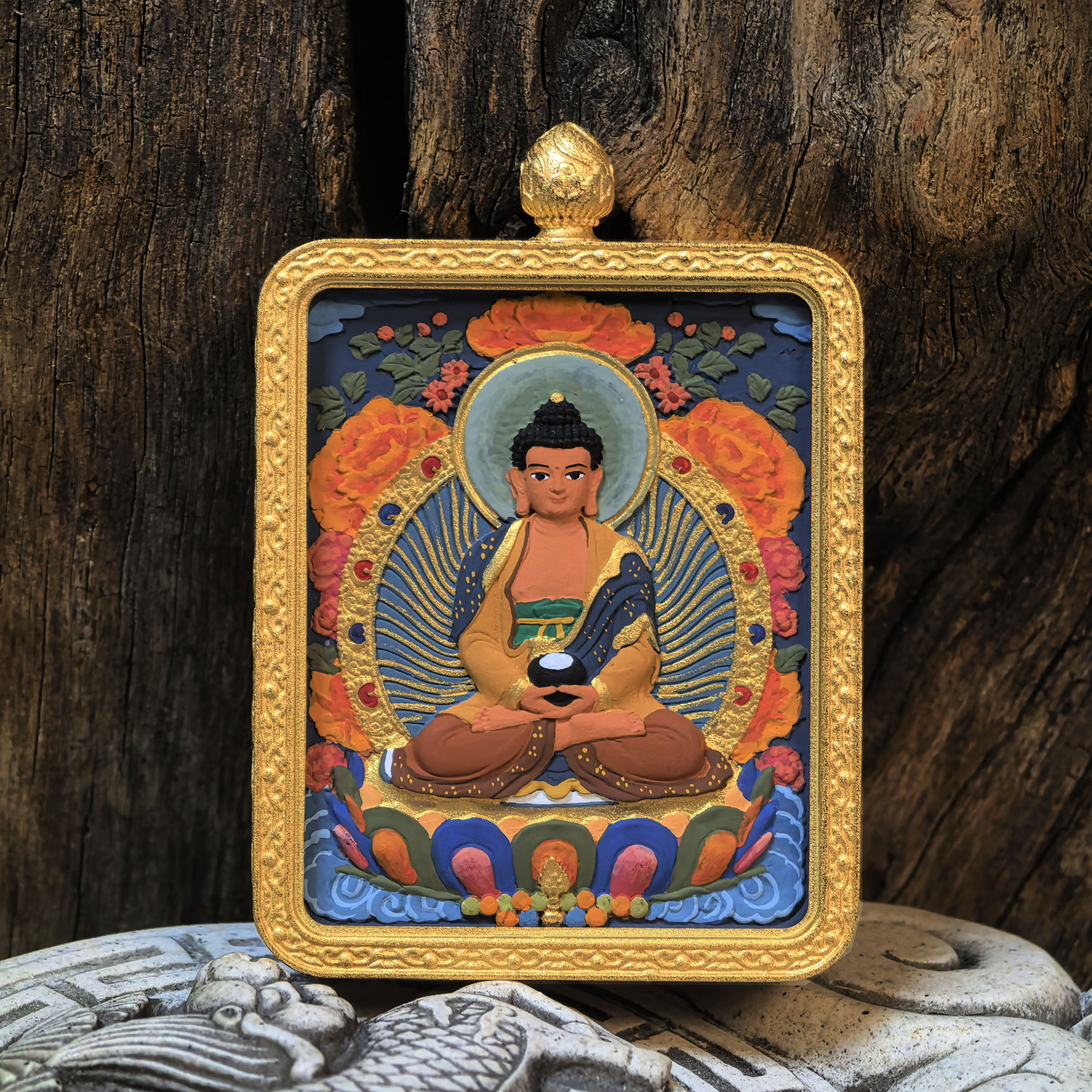 铜合金壳矿物颜料彩绘擦擦佛牌 阿弥陀佛十二生肖猪狗本命佛