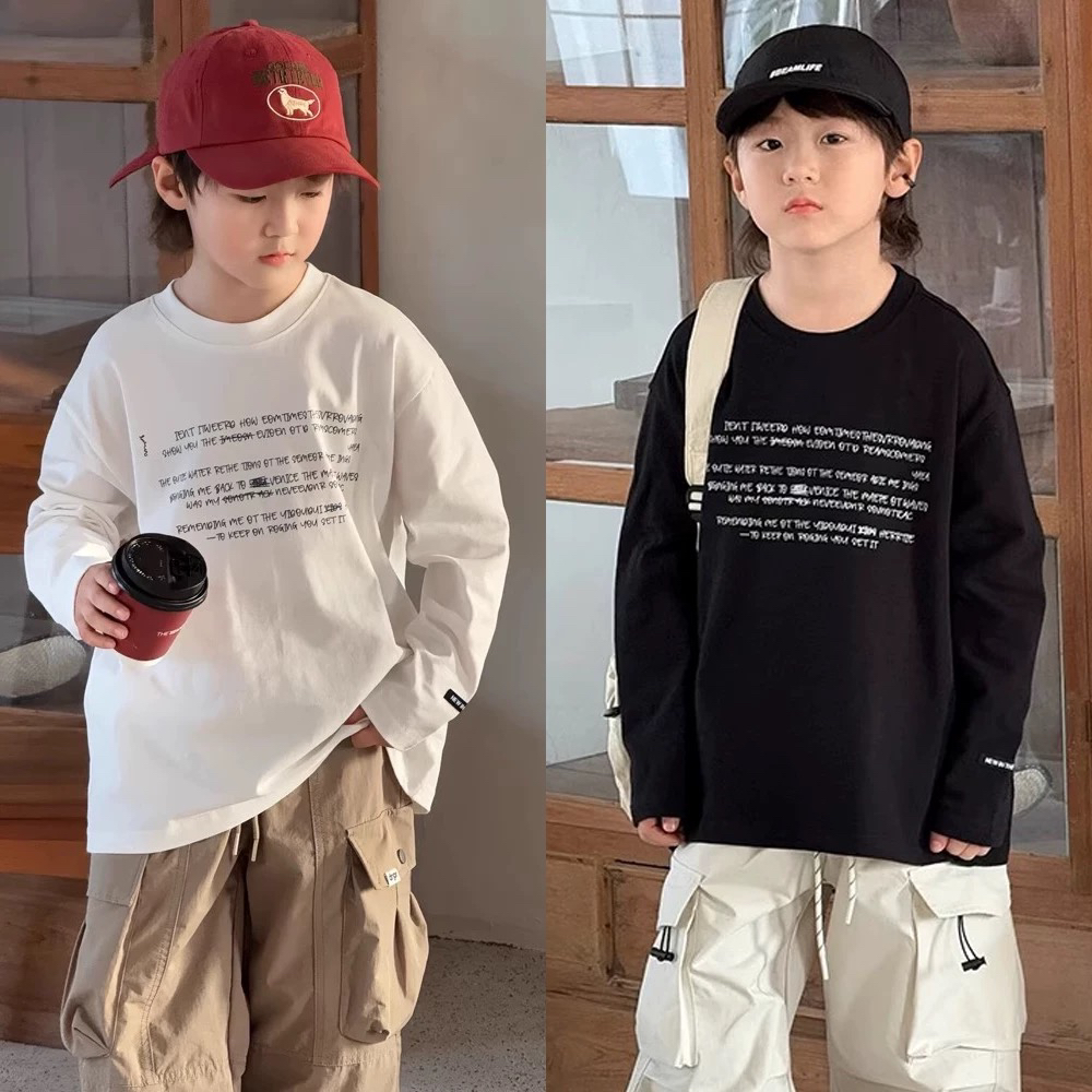 2025秋装新款洋气男童女童圆领字母打底衫T恤1157