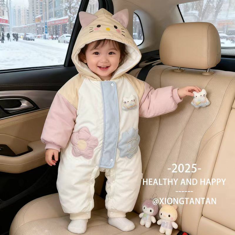 婴儿衣服冬装婴幼儿连体衣加绒夹棉宝宝哈衣冬季夹棉公主外出爬服