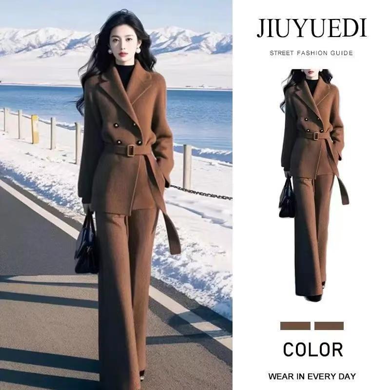 新款气质时尚通勤风收腰显上衣高腰休闲秋冬长裤新款两件套