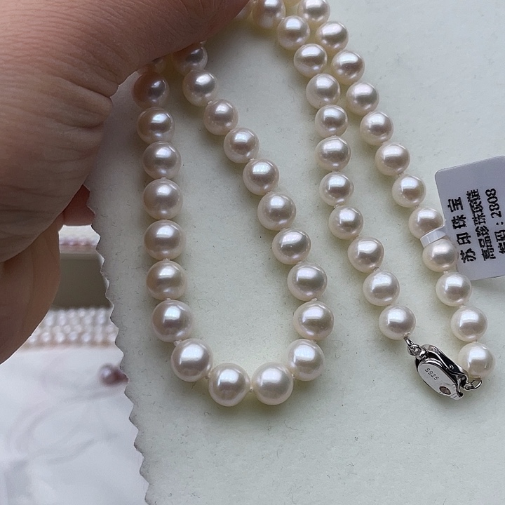 淡水珍珠颈饰银S925镶嵌卡8➕高品极光白炫澳绿➕金属光